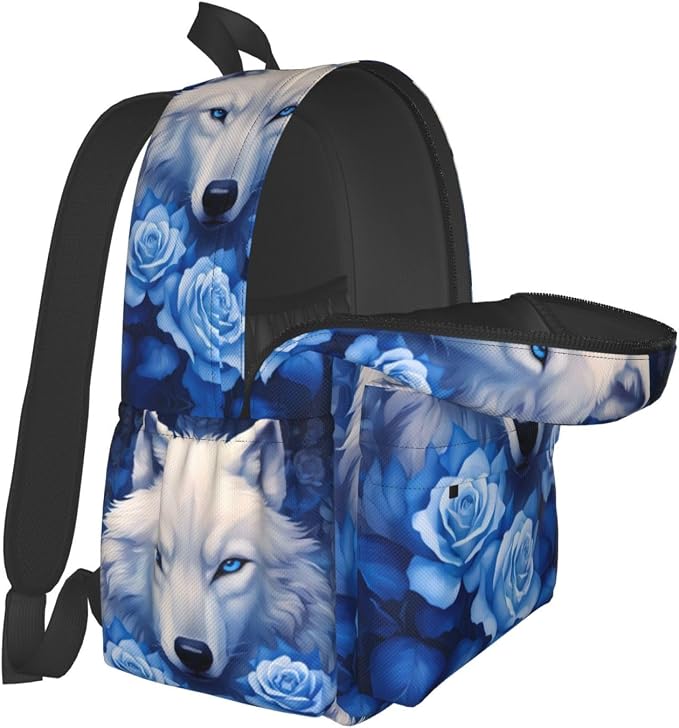 cfpolar 17 Inch Backpack Blue Rose Wolf Laptop Bag Shoulder Bag School Bookbag - Image 8