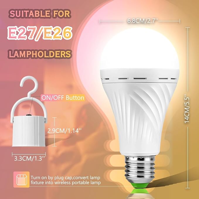 Emergency Rechargeable Light Bulbs, Battery Powered LED Light Bulb Daylight E26 - Image 5