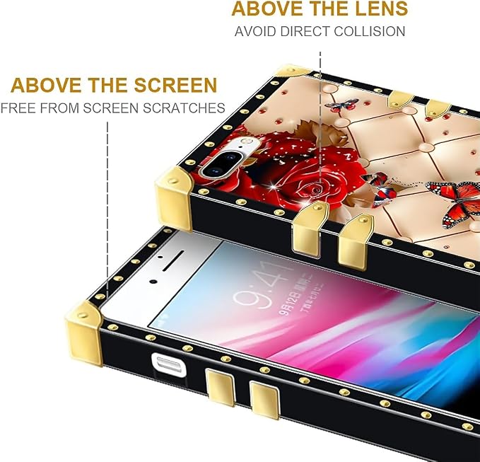 Compatible with iPhone 8 7 SE Case, Shining Red Rose Butterfly Leather - Image 6