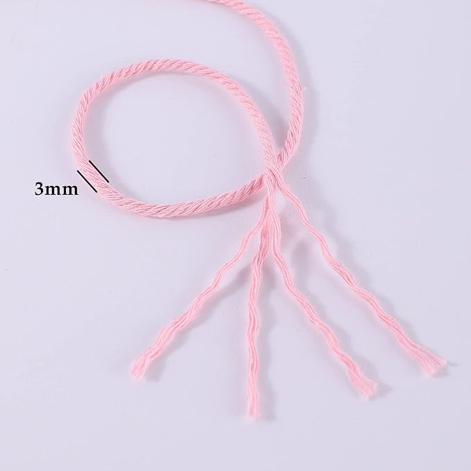 Light Pink Macrame Cord 3mm x 109Yards, Colored Cotton Rope Craft Cord Colorful - Image 3