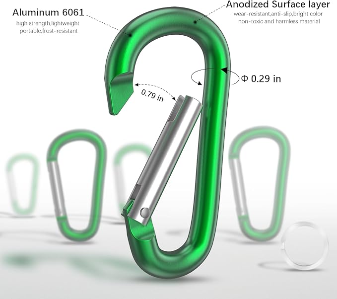 sprookber 3" Aluminum Carabiner D Ring, Caribeener Clips, Spring Snap Hook - Image 4