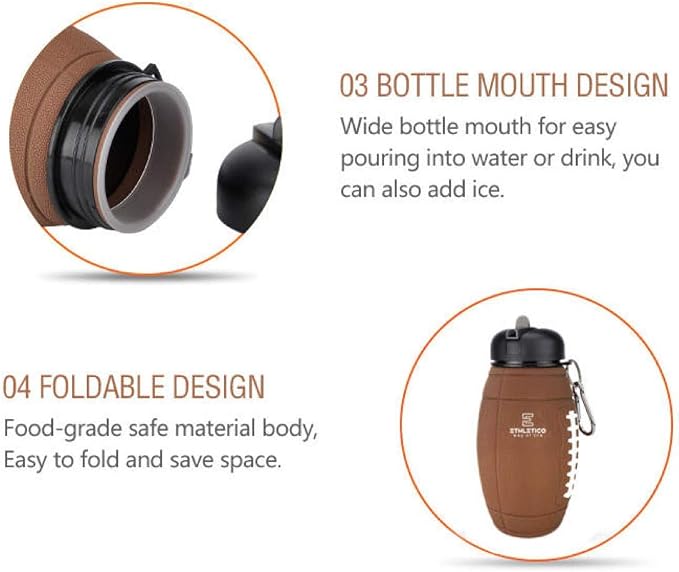 Clip-On Collapsible BPA-Free Silicone American Football Water Bottle - Image 4