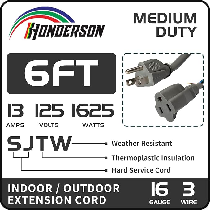 Indoor Outdoor Extension Cord Weatherproof, UL Certified, 16 Gauge 6FT Grey 3 - Image 2