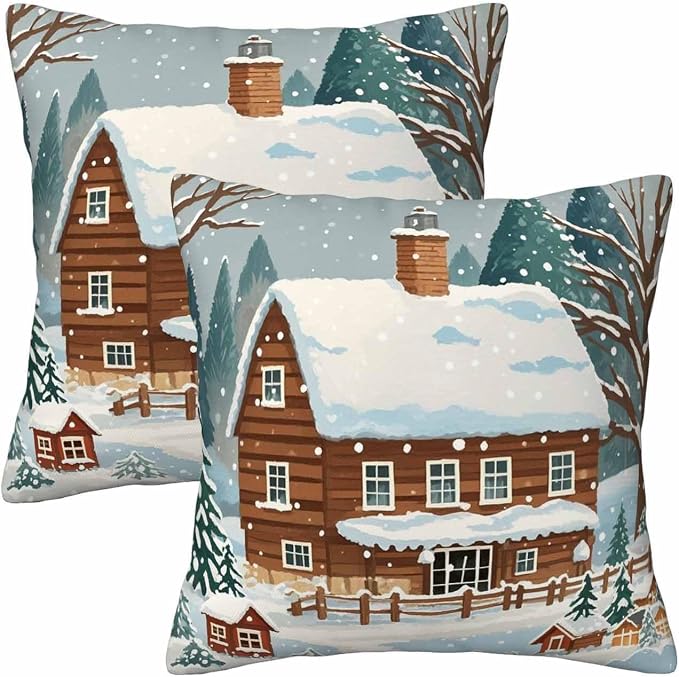Farmhouse Throw Pillow Covers 18x18 Winter Snow Tree Set of 2 Pillow Cases by Unknown