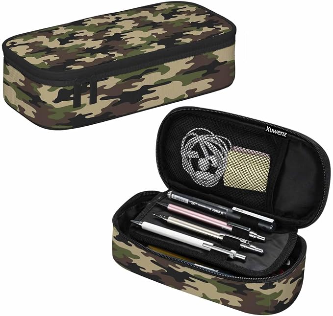 Camouflage Pencil Holder Bag Brown Green Abstract Modern Pattern Pencil Case - Image 7