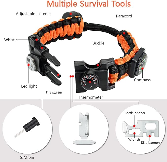 20 in 1 Survival Paracord Bracelet Adjustable Gear Kit - Image 2