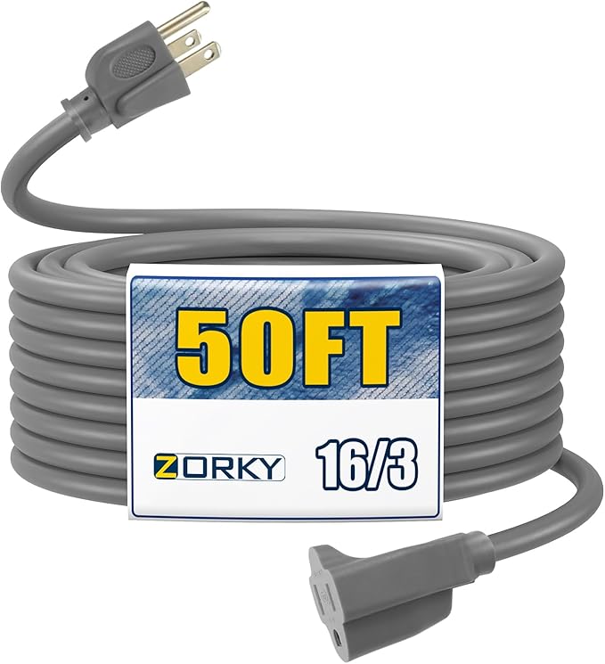 50ft Outdoor Extension Cord for Christmas Decorations- 16/3 Heavy Duty SJTW by Zorky
