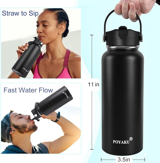 Water Bottle Insulated 32oz 40oz 64oz 128oz Straw Lid Spout Lid & 3 Lids - Image 2