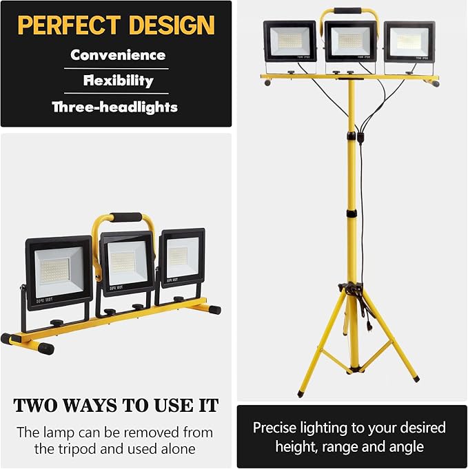 22000 Lumen Work Lights with Stand, 3 Adjustable Head LED Work Light, with - Image 5