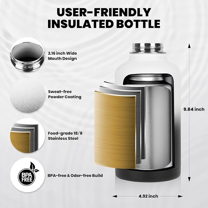 RAYMYLO Insulated Water Bottle 64 oz, Triple Wall Vacuum Stainless Steel - Image 5
