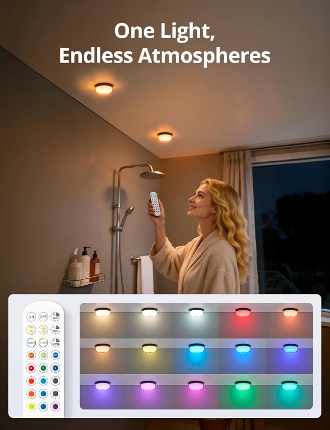 Combuh Rechargeable RGB Ambient Shower Light Waterproof Inside, 15 Color - Image 8