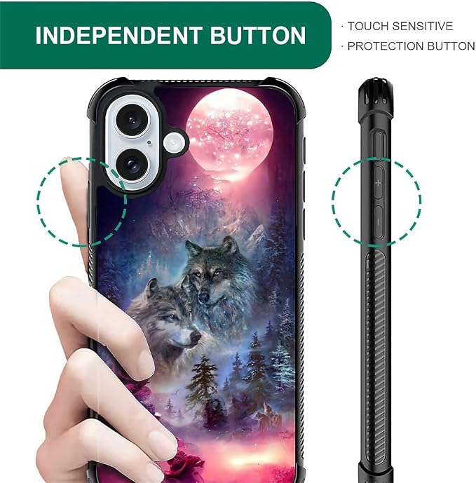 for iPhone 16 Case, Star Two Wolfs Howling Pattern Graphic Design Girl Boy Soft - Image 6