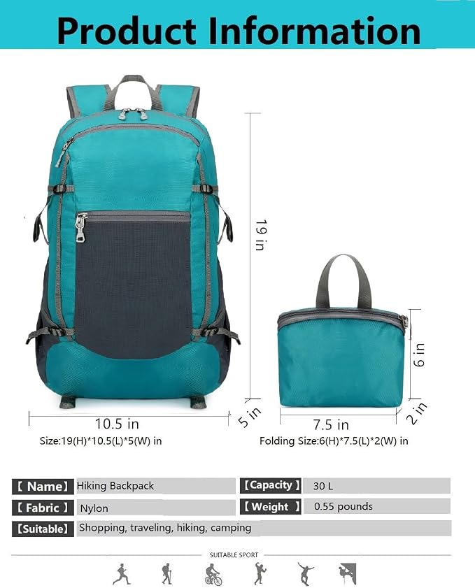 levayhill Hiking Backpack Daypack Lightweight Packable Travel Outdoor Camping - Image 3
