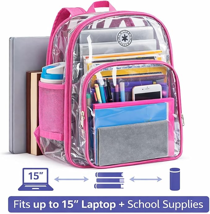 K-Cliffs Large Transparent Backpack Clear Heavy Duty School Bag Durable Student - Image 4