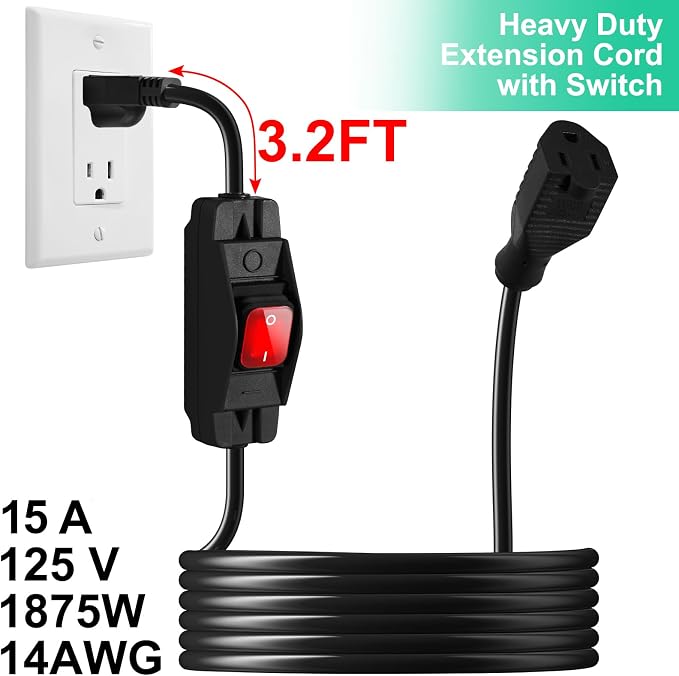 Outdoor Waterproof On/Off Switch Extension Cord, Heavy Duty 125v/250v Black - Image 3