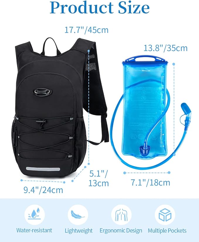 Hydration Backpack with 2L Water Bladder, Hiking Water Backpack - Image 2