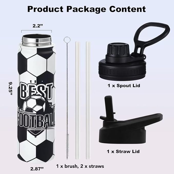 Soccer Water Bottle, 24 oz Insulated Stainless Steel Sports Bottle - Image 5
