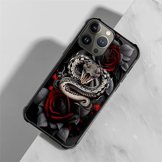 for iPhone 15 Pro Case, Entwined Rose Snake Pattern Graphic Design Girl Boy - Image 3