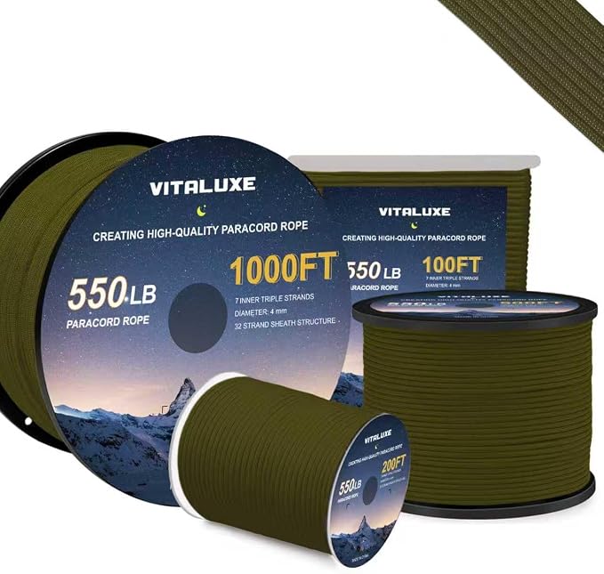 Paracord 550, 7 Triple Strands Utility Rope, Parachute Cord by VITALUXE