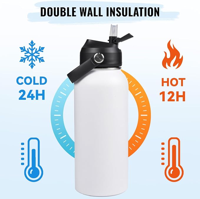 Fijinhom 32oz Insulated Stainless Steel Water Bottle, Wide Mouth Double Wall - Image 5