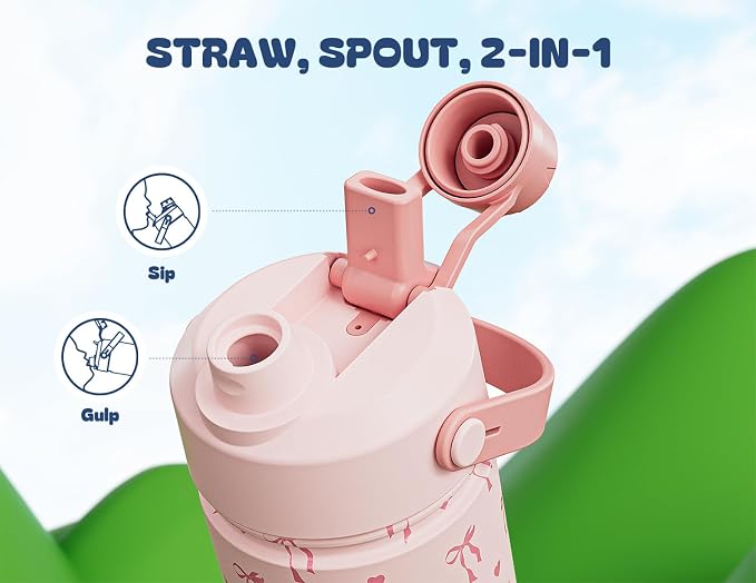 18 oz Insulated Water Bottle for Teens Girls: 2-in-1 Straw Spout Lid, Easy Carry - Image 3