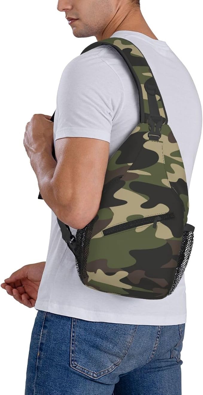 Camo Crossbody Sling Bags for Women Men Classic Green Brown Colors Camouflage - Image 7
