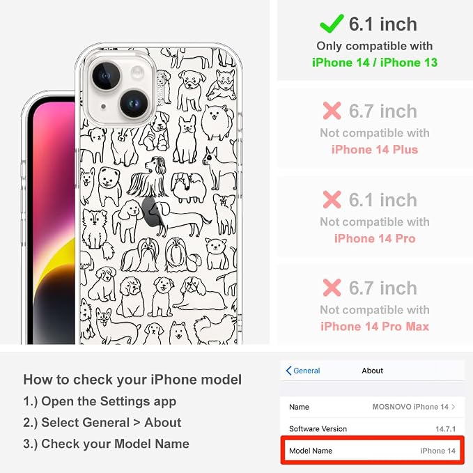 MOSNOVO for iPhone 13/14 Case | Military Grade 6.6ft Drop Tested | Clear - Image 2
