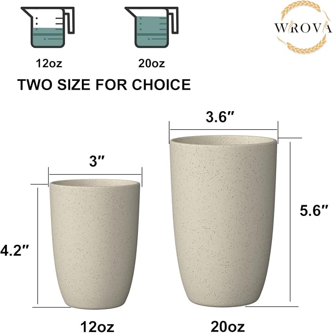 Wrova Wheat Straw Cups 6 PCS Good Alternative to Plastic Reusable Cups 12 oz - Image 3