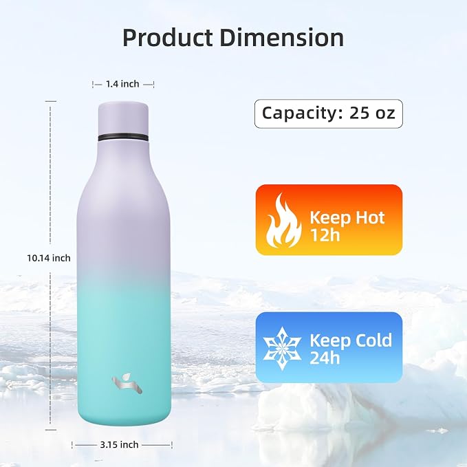 Insulated Water Bottle with Strap, 25 oz Double Wall Stainless Steel Vacuum - Image 2