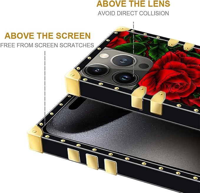 Compatible with iPhone 16 Pro Max Case, Vector Red Rose Green Leaf Luxury - Image 6