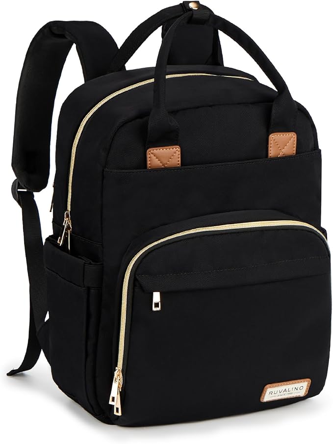 RUVALINO Diaper Bag Backpack, Large Capacity, Waterproof, Deep Black by RUVALINO