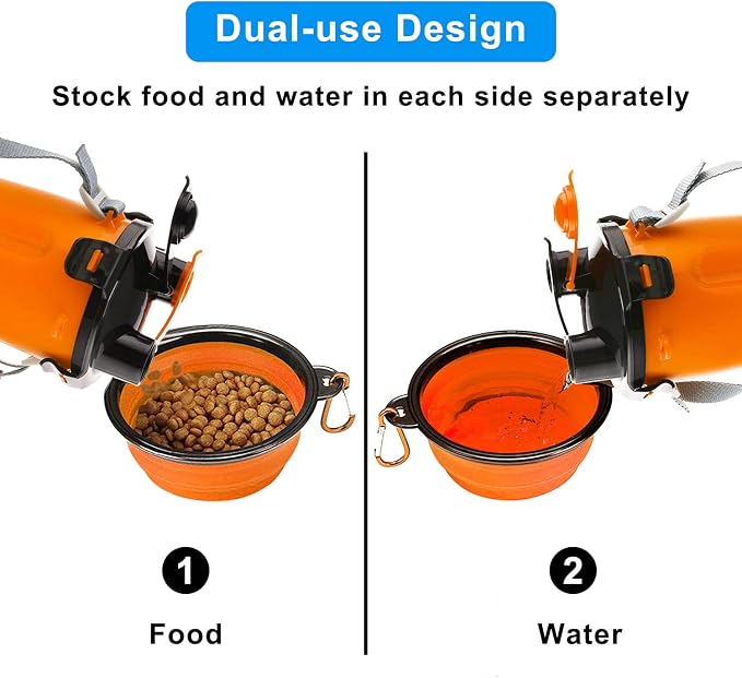 Dog Travel Water Bottle Collapsible Bowls, 2 in 1 Pet Food Container - Image 3