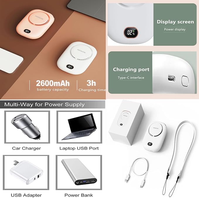 AOCOOLFAN Portable Neck Fan, Mini Small Personal Handheld Fan USB Rechargeable - Image 5