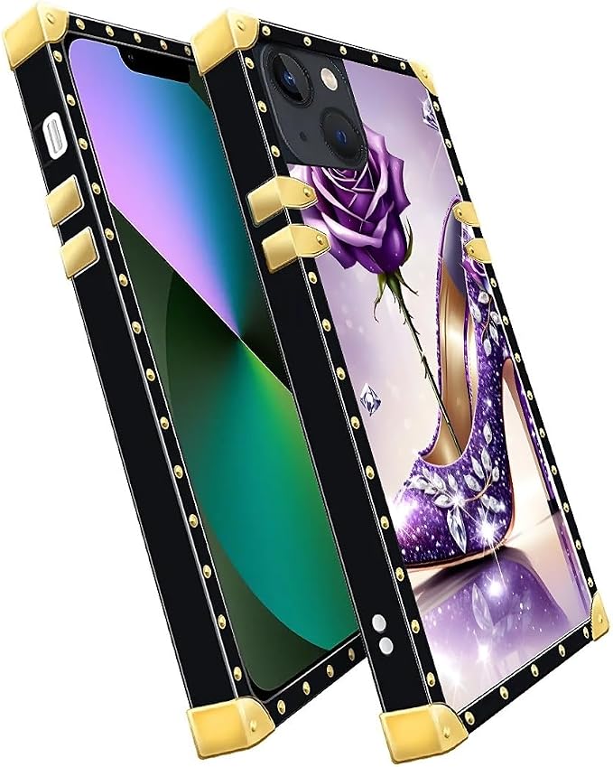Compatible with iPhone 13 Case, High Heeled Purple Diamond Rose Luxury Golden - Image 3