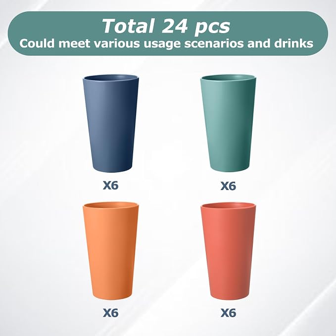 24 Pcs Unbreakable Plastic Cups Set, 20 oz Reusable Plastic Cups, Stackable - Image 3