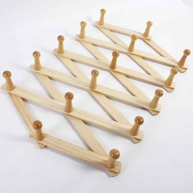 AMAPON Accordion Style Expandable Wall Wooden Coat Rack 16 Hooks Hang Hats - Image 9