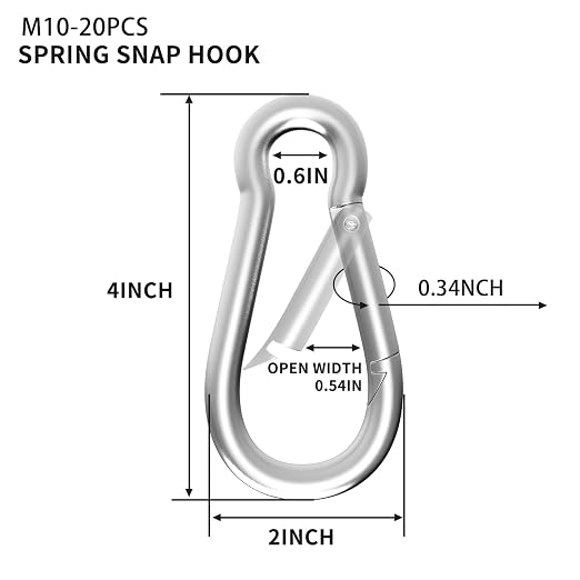 Carabiner, Heavy Duty Galvanized Steel Spring Snap Hook Carabiner Clips - Image 3