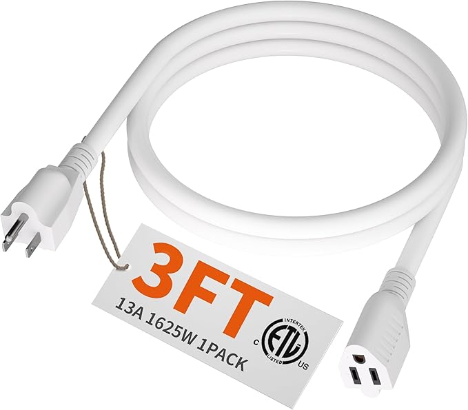 HUANCHAIN 13A 1625W 125V 16AWG 3 FT 16 Gauge White Indoor Outdoor Extension by huanchain