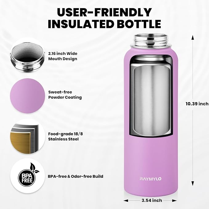 RAYMYLO Insulated Water Bottle 40 oz, Triple Wall Vacuum Stainless Steel - Image 5