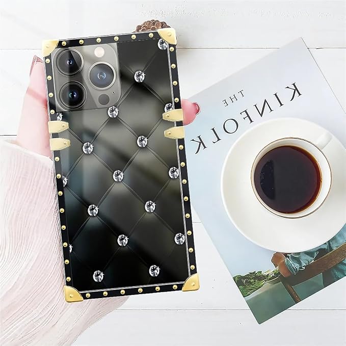 Compatible with iPhone 14 Pro Case, Shiny Black Sofa Crystal Luxury Golden - Image 7