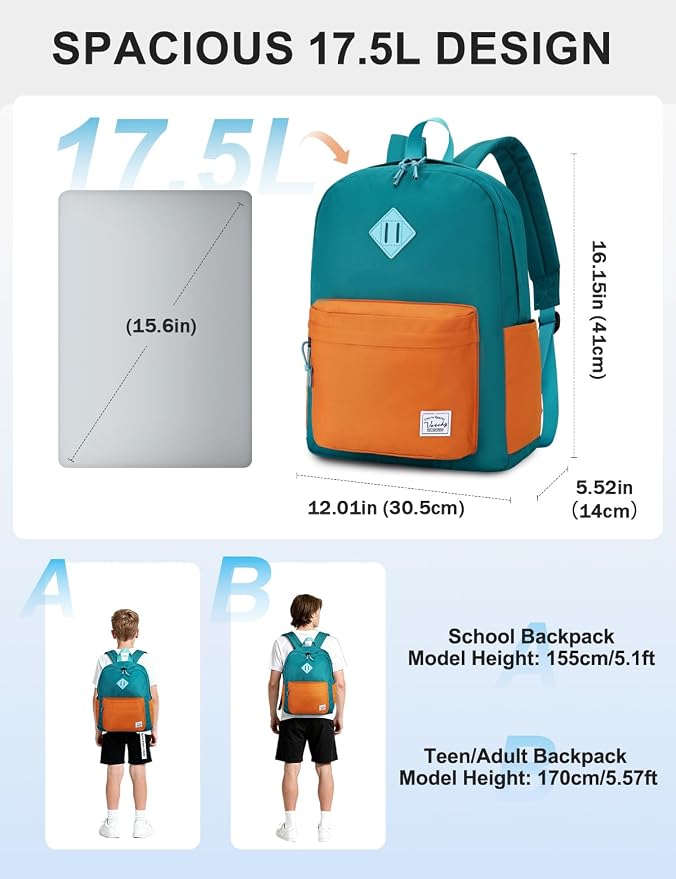 VASCHY Lightweight Backpack for School, Water Resistant Classic Bookbag - Image 2