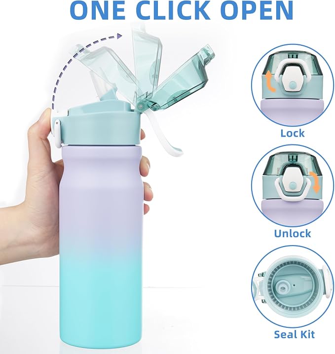 BJPKPK Water Bottle with Straw 18oz Insulated Water Bottles Reusable Stainless - Image 3