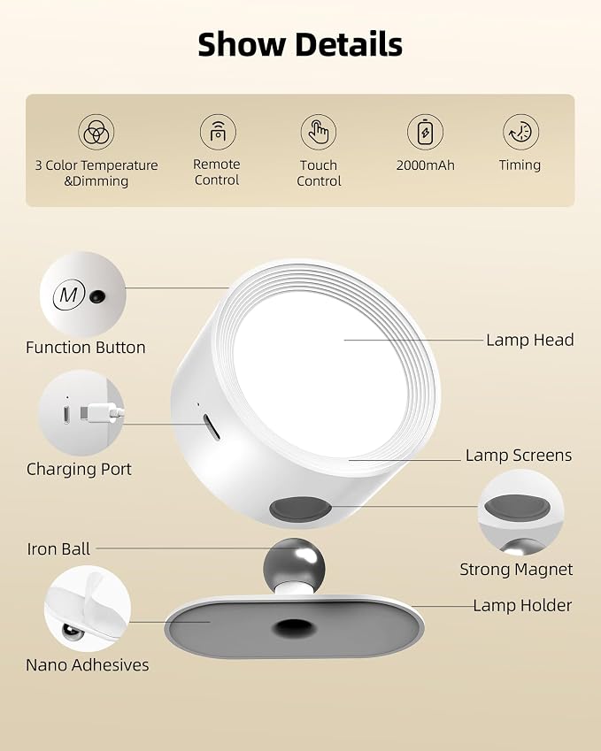 LED Wall Mounted Lights, Rechargeable Wall Sconces - Image 7