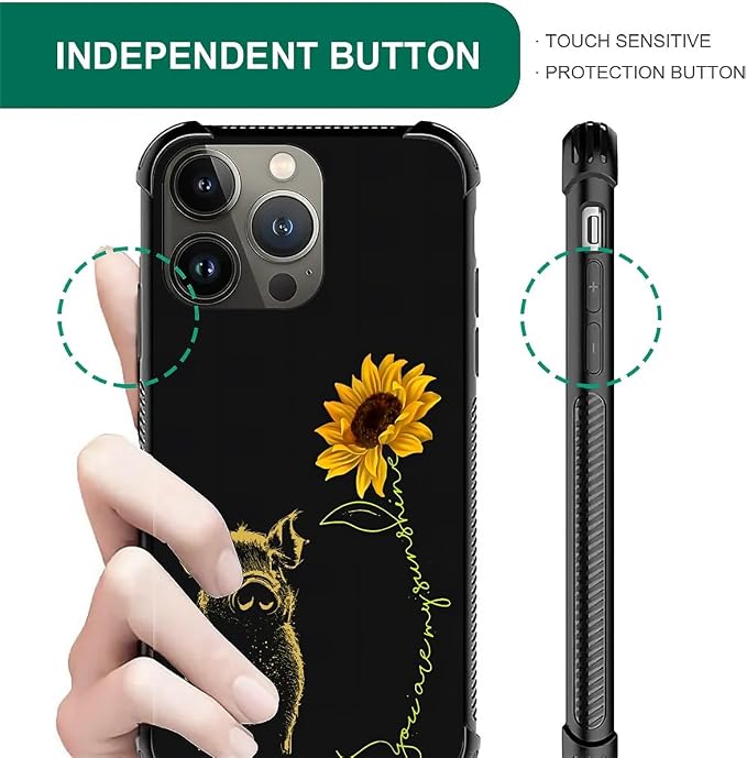 for iPhone 12 Pro Max Case, Pig Sunflower Yellow Sunshine Pattern Graphic - Image 5