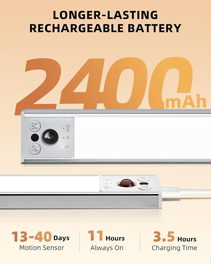 EZVALO 10inch Under Cabinet Lighting, LED Motion Sensor Light Indoor, 2400mAh - Image 4