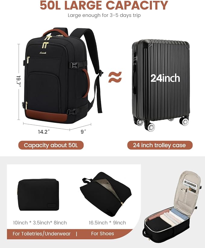 LOVEVOOK Travel Backpack For Women Flight Approved, 50L Large Carry On Backpack - Image 2
