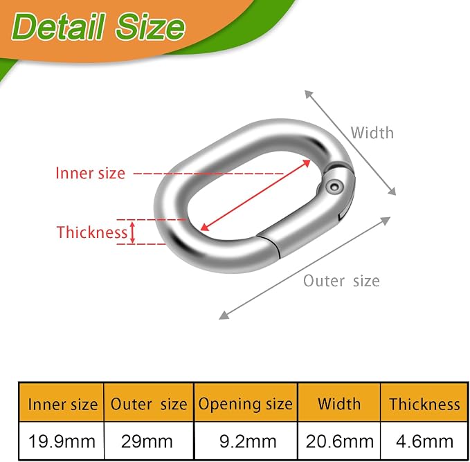 10Pack 3/4 Inch Small Oval Carabiner, Metal Spring Tiny Carabiner Clips - Image 2
