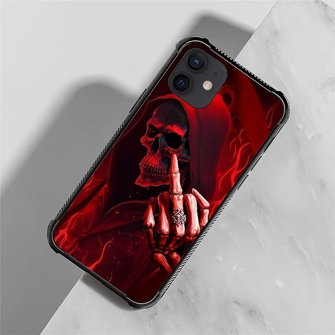 for iPhone 12 Mini Case, Gestures Funny Skull Pattern Graphic Design Girl Boy - Image 2