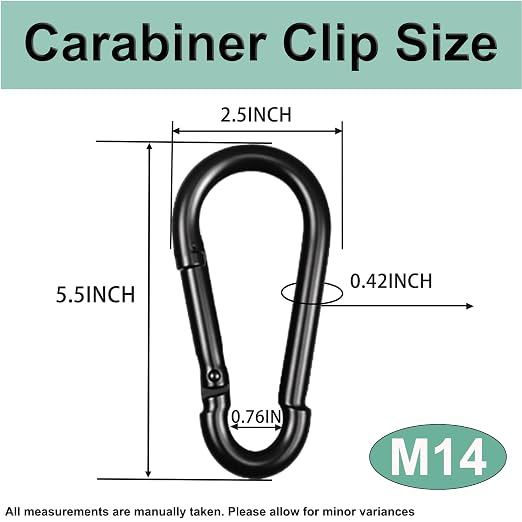 Black Carabiner, Heavy Duty Galvanized Steel Spring Snap Hook Carabiner Clips - Image 2