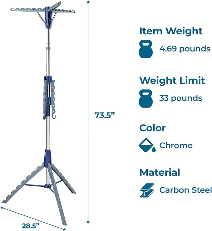 Honey-Can-Do 2-Tier 73-Inch Collapsible Tripod Drying Rack, Heavy Duty Chrome - Image 5